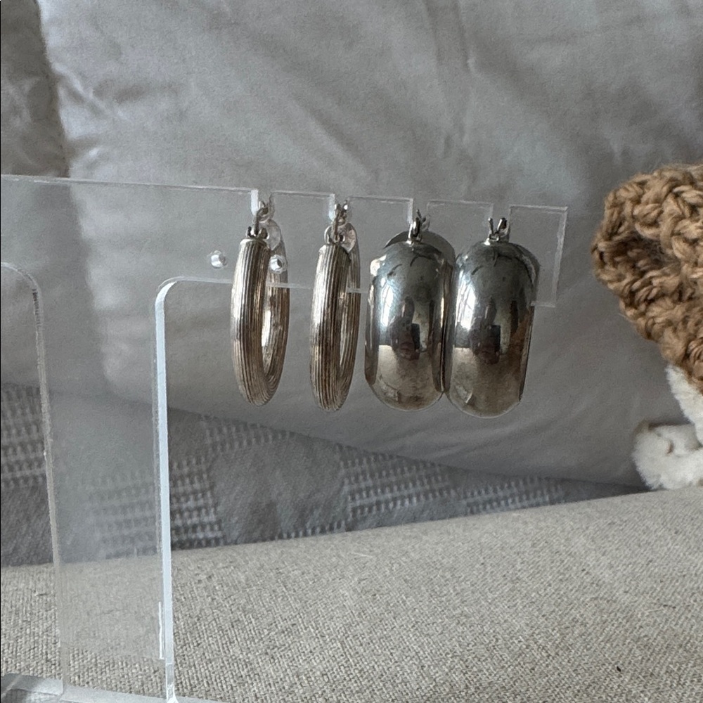 Sterling Silver Hoop Earring Lot | 2 Pairs Vintage Hoops